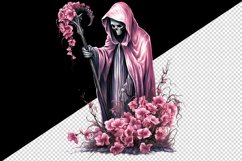Watercolor Pink Halloween horror ghost flowers skull grim reaper 20 oz tumbler skinny mug wrap clipart t-shirt sublimation printable design