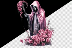 Watercolor Pink Halloween horror ghost flowers skull grim reaper 20 oz tumbler skinny mug wrap clipart t-shirt sublimation printable design