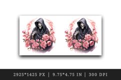 Watercolor Pink Halloween horror ghost flowers skull grim reaper 20 oz tumbler skinny mug wrap clipart t-shirt sublimation printable design