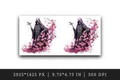 Watercolor Pink Halloween horror ghost flowers skull grim reaper 20 oz tumbler skinny mug wrap clipart t-shirt sublimation printable design