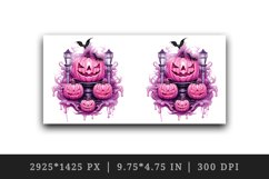 Watercolor Pink Halloween horror pumpkin carving Jack-o-lantern bat 20 oz tumbler skinny mug wrap clipart t-shirt sublimation printable design