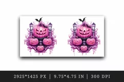 Watercolor Pink Halloween horror pumpkin carving Jack-o-lantern bat 20 oz tumbler skinny mug wrap clipart t-shirt sublimation printable design