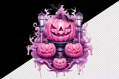 Watercolor Pink Halloween horror pumpkin carving Jack-o-lantern bat 20 oz tumbler skinny mug wrap clipart t-shirt sublimation printable design