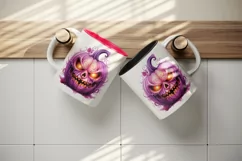 Watercolor Pink Halloween leaves horror pumpkin carving Jack-o-lantern 20 oz tumbler skinny mug wrap clipart t-shirt sublimation printable design