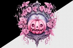 Watercolor Pink Halloween leaves horror pumpkin carving Jack-o-lantern 20 oz tumbler skinny mug wrap clipart t-shirt sublimation printable design