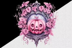 Watercolor Pink Halloween leaves horror pumpkin carving Jack-o-lantern 20 oz tumbler skinny mug wrap clipart t-shirt sublimation printable design