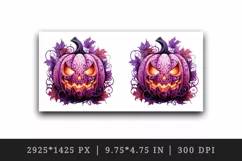 Watercolor Pink Halloween leaves horror pumpkin carving Jack-o-lantern 20 oz tumbler skinny mug wrap clipart t-shirt sublimation printable design