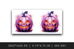 Watercolor Pink Halloween leaves horror pumpkin carving Jack-o-lantern 20 oz tumbler skinny mug wrap clipart t-shirt sublimation printable design