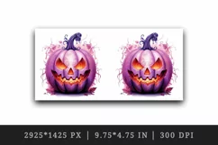 Watercolor Pink Halloween leaves horror pumpkin carving Jack-o-lantern 20 oz tumbler skinny mug wrap clipart t-shirt sublimation printable design