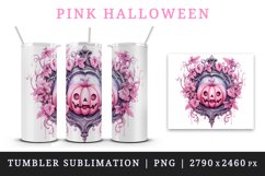 Watercolor Pink Halloween leaves horror pumpkin carving Jack-o-lantern 20 oz tumbler skinny mug wrap clipart t-shirt sublimation printable design