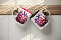 Watercolor Pink Halloween leaves horror pumpkin carving Jack-o-lantern 20 oz tumbler skinny mug wrap clipart t-shirt sublimation printable design
