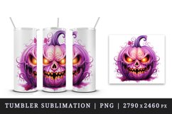Watercolor Pink Halloween leaves horror pumpkin carving Jack-o-lantern 20 oz tumbler skinny mug wrap clipart t-shirt sublimation printable design