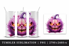 Watercolor Pink Halloween leaves horror pumpkin carving Jack-o-lantern 20 oz tumbler skinny mug wrap clipart t-shirt sublimation printable design