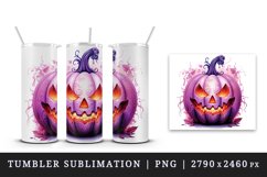 Watercolor Pink Halloween leaves horror pumpkin carving Jack-o-lantern 20 oz tumbler skinny mug wrap clipart t-shirt sublimation printable design