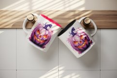 Watercolor Pink Halloween leaves horror pumpkin carving Jack-o-lantern 20 oz tumbler skinny mug wrap clipart t-shirt sublimation printable design