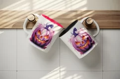 Watercolor Pink Halloween leaves horror pumpkin carving Jack-o-lantern 20 oz tumbler skinny mug wrap clipart t-shirt sublimation printable design