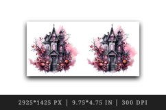 Watercolor Pink Halloween night castle haunted house 20 oz tumbler skinny mug wrap clipart t-shirt sublimation printable design