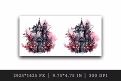Watercolor Pink Halloween night castle haunted house 20 oz tumbler skinny mug wrap clipart t-shirt sublimation printable design