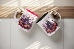 Watercolor Pink Halloween night pumpkins castle haunted house Jack-o-lantern 20oz tumbler skinny mug wrap clipart t-shirt sublimation printable design