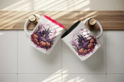 Watercolor Pink Halloween night pumpkins castle haunted house Jack-o-lantern 20oz tumbler skinny mug wrap clipart t-shirt sublimation printable design