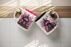 Watercolor Pink Halloween night pumpkins castle haunted house Jack-o-lantern 20oz tumbler skinny mug wrap clipart t-shirt sublimation printable design
