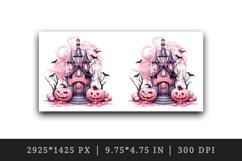 Watercolor Pink Halloween night pumpkins castle haunted house Jack-o-lantern 20oz tumbler skinny mug wrap clipart t-shirt sublimation printable design