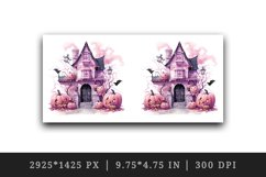 Watercolor Pink Halloween night pumpkins castle haunted house Jack-o-lantern 20oz tumbler skinny mug wrap clipart t-shirt sublimation printable design