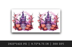 Watercolor Pink Halloween night pumpkins castle haunted house Jack-o-lantern 20oz tumbler skinny mug wrap clipart t-shirt sublimation printable design