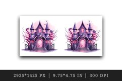 Watercolor Pink Halloween night pumpkins castle haunted house Jack-o-lantern 20oz tumbler skinny mug wrap clipart t-shirt sublimation printable design