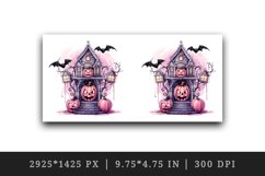 Watercolor Pink Halloween night pumpkins castle haunted house Jack-o-lantern 20oz tumbler skinny mug wrap clipart t-shirt sublimation printable design