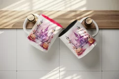 Watercolor Pink Halloween night pumpkins castle haunted house Jack-o-lantern 20oz tumbler skinny mug wrap clipart t-shirt sublimation printable design