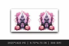 Watercolor Pink Halloween night pumpkins castle haunted house Jack-o-lantern 20oz tumbler skinny mug wrap clipart t-shirt sublimation printable design