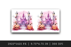 Watercolor Pink Halloween night pumpkins castle haunted house Jack-o-lantern 20oz tumbler skinny mug wrap clipart t-shirt sublimation printable design