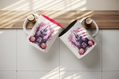 Watercolor Pink Halloween night pumpkins castle haunted house Jack-o-lantern 20oz tumbler skinny mug wrap clipart t-shirt sublimation printable design