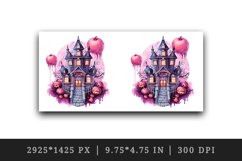 Watercolor Pink Halloween night pumpkins castle haunted house Jack-o-lantern 20oz tumbler skinny mug wrap clipart t-shirt sublimation printable design