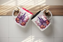 Watercolor Pink Halloween night pumpkins castle haunted house Jack-o-lantern 20oz tumbler skinny mug wrap clipart t-shirt sublimation printable design