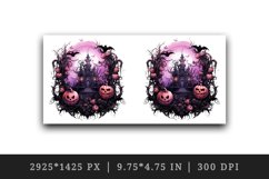 Watercolor Pink Halloween night pumpkins castle haunted house Jack-o-lantern 20oz tumbler skinny mug wrap clipart t-shirt sublimation printable design