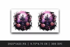 Watercolor Pink Halloween night pumpkins castle haunted house Jack-o-lantern 20oz tumbler skinny mug wrap clipart t-shirt sublimation printable design