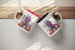 Watercolor Pink Halloween night pumpkins castle haunted house Jack-o-lantern 20oz tumbler skinny mug wrap clipart t-shirt sublimation printable design