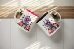 Watercolor Pink Halloween night pumpkins castle haunted house Jack-o-lantern 20oz tumbler skinny mug wrap clipart t-shirt sublimation printable design