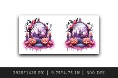 Watercolor Pink Halloween night pumpkins castle haunted house Jack-o-lantern 20oz tumbler skinny mug wrap clipart t-shirt sublimation printable design