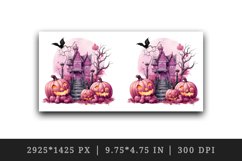 Watercolor Pink Halloween night pumpkins castle haunted house Jack-o-lantern 20oz tumbler skinny mug wrap clipart t-shirt sublimation printable design