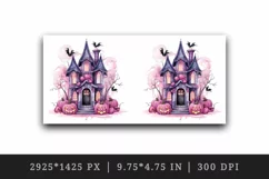 Watercolor Pink Halloween night pumpkins castle haunted house Jack-o-lantern 20oz tumbler skinny mug wrap clipart t-shirt sublimation printable design