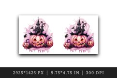 Watercolor Pink Halloween night pumpkins castle haunted house Jack-o-lantern 20oz tumbler skinny mug wrap clipart t-shirt sublimation printable design