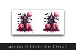 Watercolor Pink Halloween night pumpkins castle haunted house Jack-o-lantern 20oz tumbler skinny mug wrap clipart t-shirt sublimation printable design