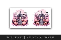 Watercolor Pink Halloween night pumpkins castle haunted house Jack-o-lantern 20oz tumbler skinny mug wrap clipart t-shirt sublimation printable design
