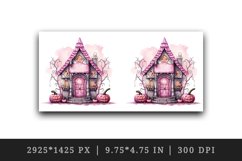 Watercolor Pink Halloween night pumpkins castle haunted house Jack-o-lantern 20oz tumbler skinny mug wrap clipart t-shirt sublimation printable design