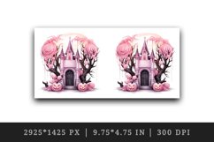 Watercolor Pink Halloween night pumpkins castle haunted house Jack-o-lantern 20oz tumbler skinny mug wrap clipart t-shirt sublimation printable design