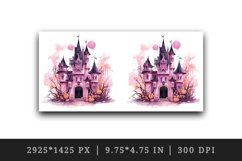 Watercolor Pink Halloween night pumpkins castle haunted house Jack-o-lantern 20oz tumbler skinny mug wrap clipart t-shirt sublimation printable design
