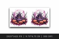 Watercolor Pink Halloween night pumpkins castle haunted house Jack-o-lantern 20oz tumbler skinny mug wrap clipart t-shirt sublimation printable design
